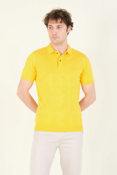 Erkek Çıtçıtlı Desenli Polo Yaka Merserize T-Shirt Sarı - 2