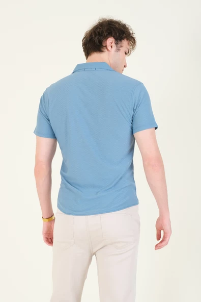 Erkek Gömlek Yaka Düğmeli Dokulu Penye Gömlek Su Yeşili - 5