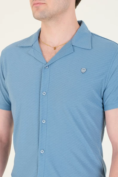 Erkek Gömlek Yaka Düğmeli Dokulu Penye Gömlek Su Yeşili - 6