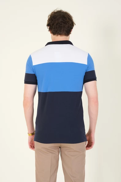 Erkek Üç Renkli Polo Yaka T-Shirt Lacivert - 6