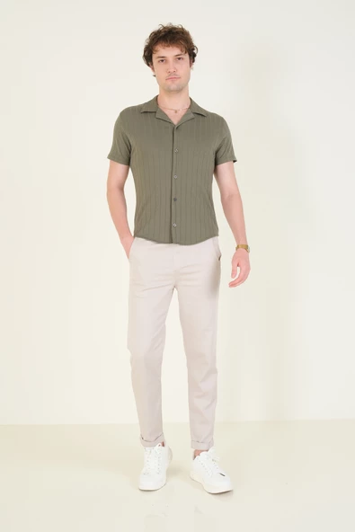 Erkek Gömlek Yaka Düğmeli Penye Gömlek Haki - 4