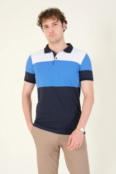 Erkek Üç Renkli Polo Yaka T-Shirt Lacivert