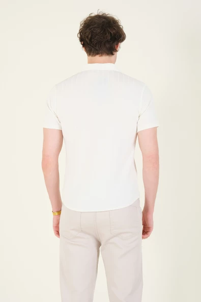 Erkek Gömlek Yaka Düğmeli Penye Gömlek  Ekru - 6