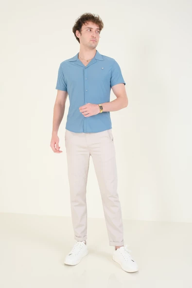 Erkek Gömlek Yaka Düğmeli Dokulu Penye Gömlek Su Yeşili - 4