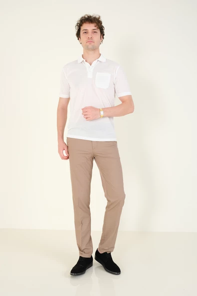 Erkek Jakarlı Cepli Polo Yaka T-Shirt Beyaz - 5