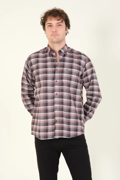 Erkek Tek Cep Ekose Desenli Kışlık Gömlek Kırmızı - 5