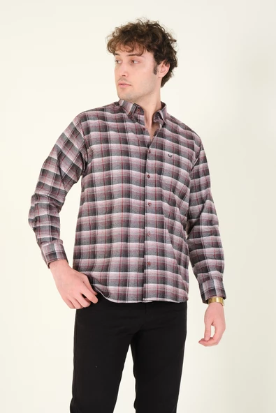 Erkek Tek Cep Ekose Desenli Kışlık Gömlek Kırmızı