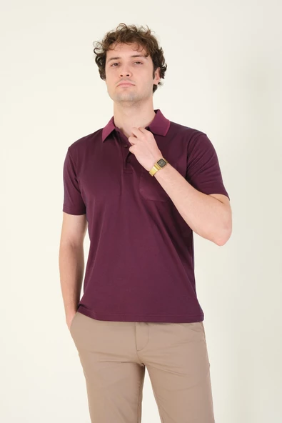 Erkek Polo Yaka Cepli T-Shirt Mürdüm