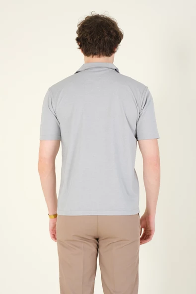 Erkek Polo Yaka Cepli T-Shirt Gri - 5
