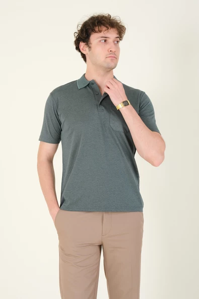 Erkek Polo Yaka Cepli T-Shirt Yeşil - 3