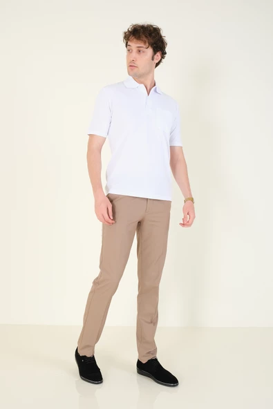 Erkek Süprem Kumaş Cepli Polo Yaka T-Shirt Beyaz - 5