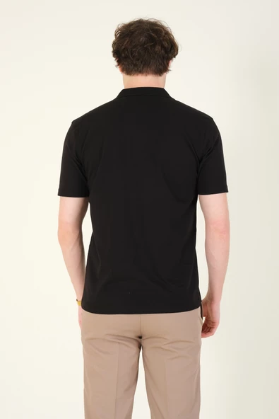 Erkek Süprem Kumaş Cepli Polo Yaka T-Shirt Siyah - 6