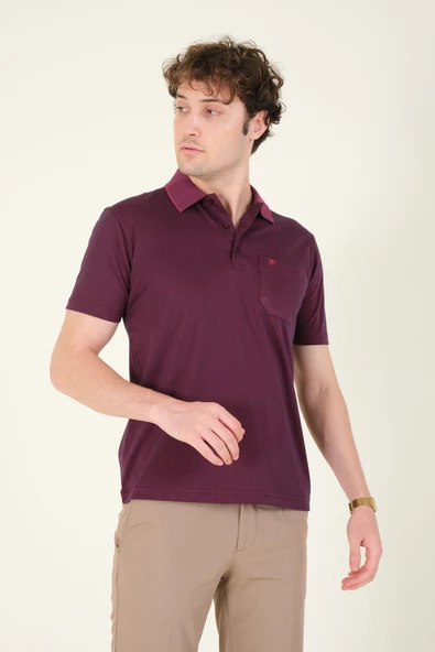 Erkek Polo Yaka Cepli T-Shirt Mürdüm - 5