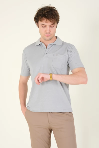 Erkek Polo Yaka Cepli T-Shirt Gri - 4