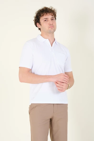 Erkek Polo Yaka Cepli T-Shirt Beyaz - Resim 3