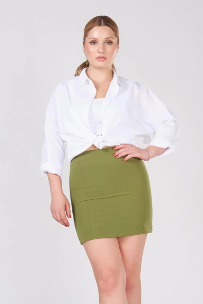 Kadın Astarlı Duz Mini Etek Yeşil - 2