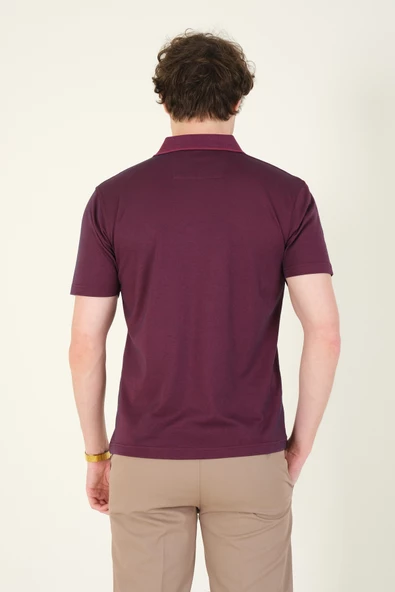 Erkek Polo Yaka Cepli T-Shirt Mürdüm - 6