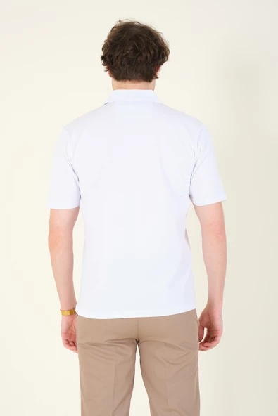 Erkek Süprem Kumaş Cepli Polo Yaka T-Shirt Beyaz - 6
