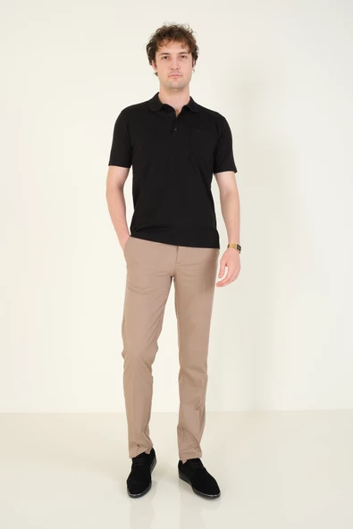 Erkek Süprem Kumaş Cepli Polo Yaka T-Shirt Siyah - 5