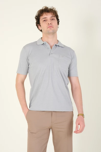 Erkek Polo Yaka Cepli T-Shirt Gri - 3