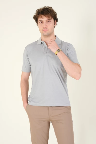 Erkek Polo Yaka Cepli T-Shirt Gri