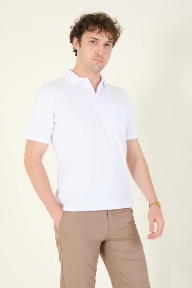 Erkek Polo Yaka Cepli T-Shirt Beyaz