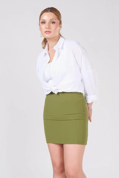 Kadın Astarlı Duz Mini Etek Yeşil - 3