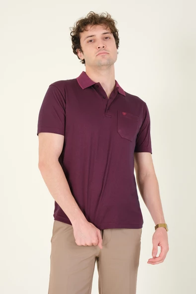 Erkek Polo Yaka Cepli T-Shirt Mürdüm - 3