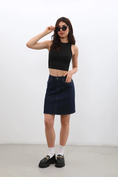 Kadın Düz Dar Jean Etek Rins - 7