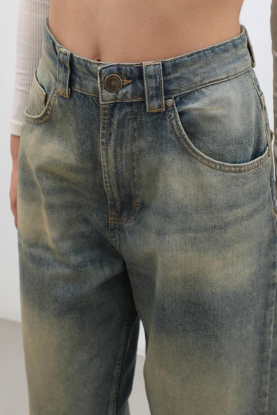 Kadın Yüksek Bel Skater Fit Jean Pantolon Tint Yeşil - 7