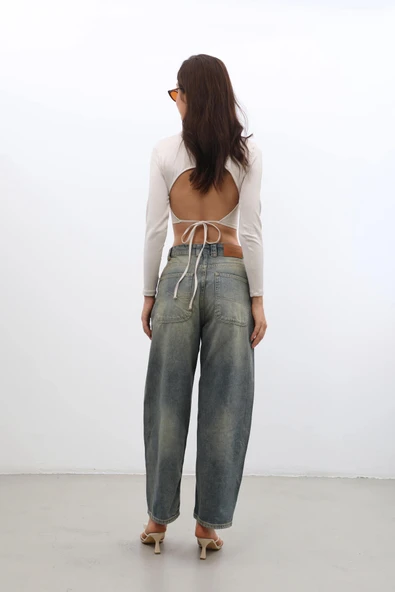 Kadın Yüksek Bel Skater Fit Jean Pantolon Tint Yeşil - 6