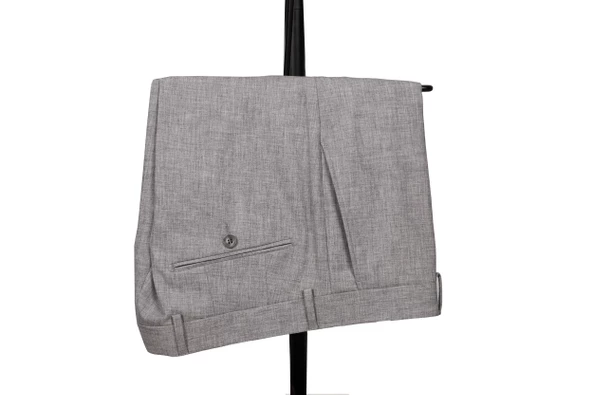 Slim Fit Yünlü Açık Gri Takım Elbise - 4