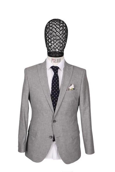 Slim Fit Yünlü Açık Gri Takım Elbise - 2