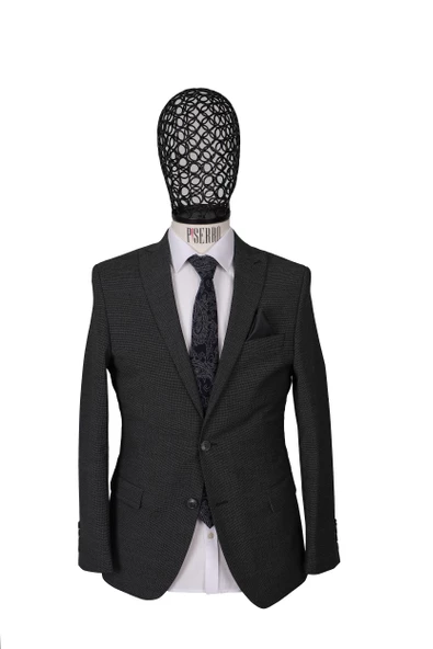 Slim Fit Yünlü Gri Takım Elbise - 2