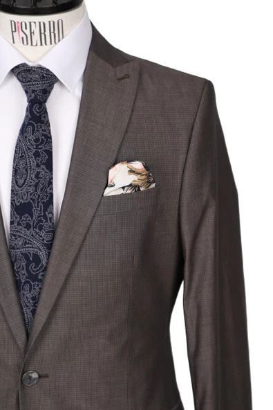 Slim Fit Pamuklu Kahverengi Takım Elbise - 3
