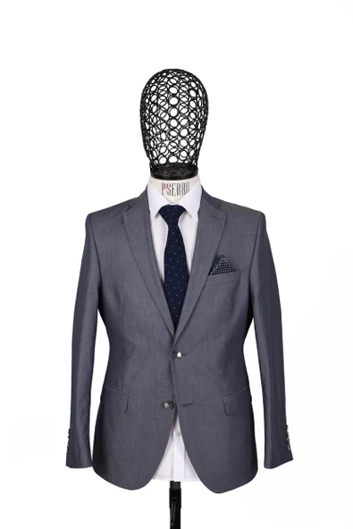 Slim Fit Pamuklu Gri Takım Elbise - 2