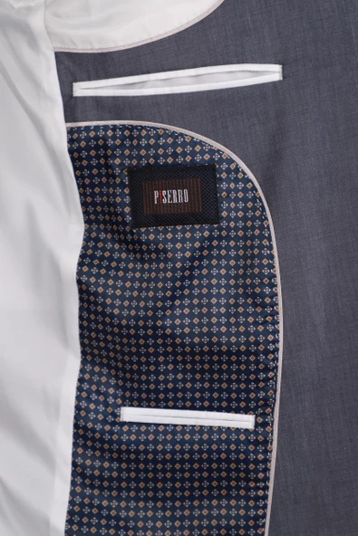 Slim Fit Pamuklu Gri Takım Elbise - 6