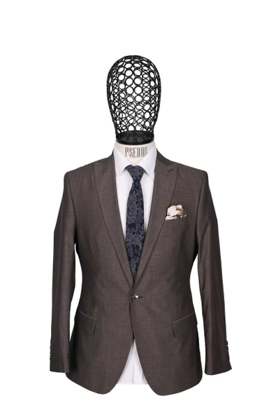 Slim Fit Pamuklu Kahverengi Takım Elbise - 2