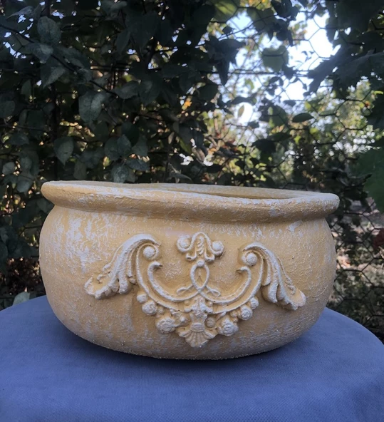 El Yapımı Dekoratif Beton Saksı L Açık Sarı