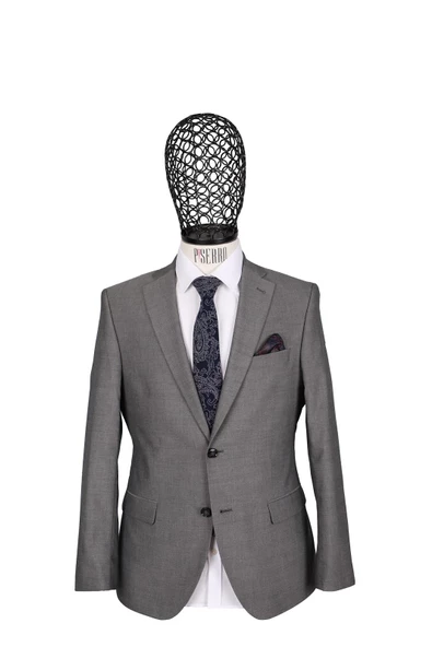 Slim Fit Yünlü Gri Takım Elbise - 2