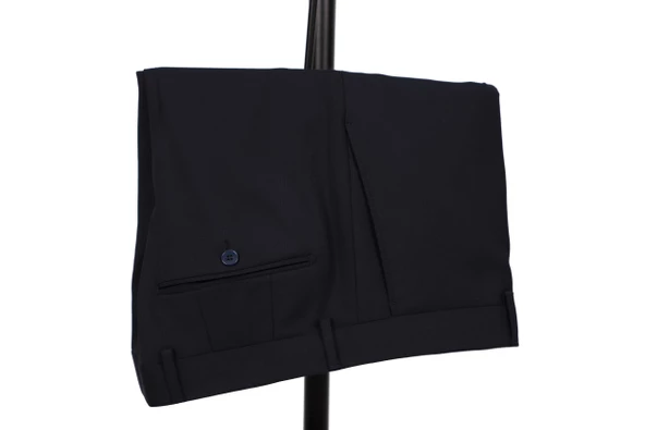 Slim Fit Yünlü Lacivert Takım Elbise - 4