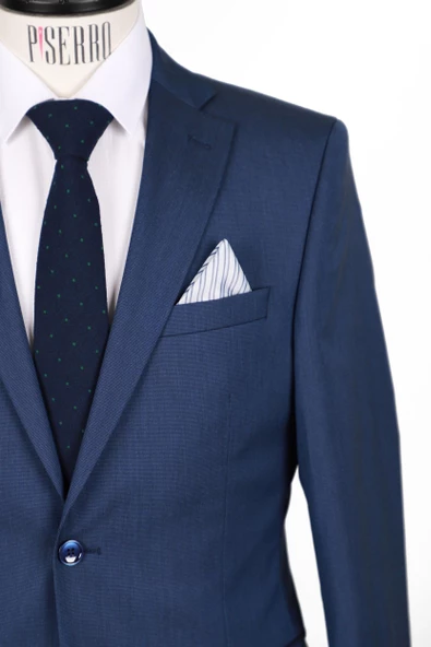 Slim Fit Parlament Mavisi Takım Elbise - 3