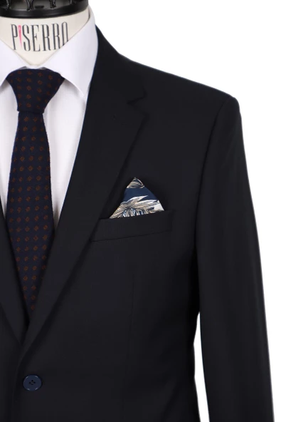 Slim Fit Yünlü Lacivert Takım Elbise - 3