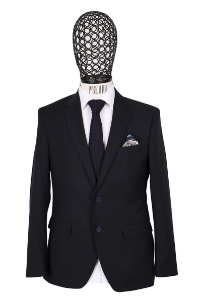 Slim Fit Yünlü Lacivert Takım Elbise - 2