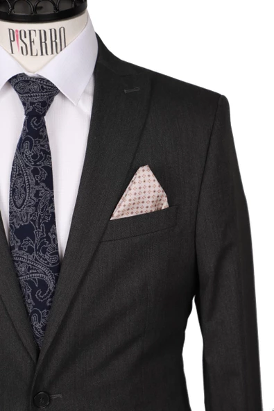 Slim Fit Antrasit Rengi Takım Elbise - 3