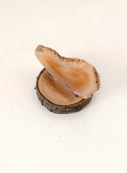 Doğal Taş Plaka Akik Ahşap Standlı Dekoratif Obje Biblo Traverten 16983 - 3