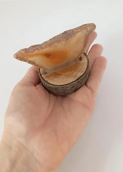 Doğal Taş Plaka Akik Ahşap Standlı Dekoratif Obje Biblo Traverten 16983 - 2