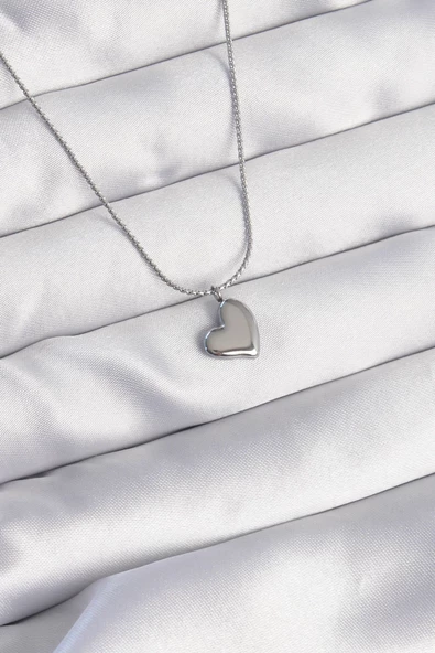316L Çelik Gümüş Renk Minimal Kalp Tasarımlı Kolye - EBJ240807W25502 ürün görseli