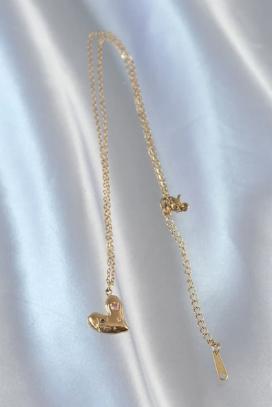 316L Çelik Zincir Gold Renk Renkli Zirkon Taşlı Kalp Kolye - EBJ240807W25482 ürün görseli