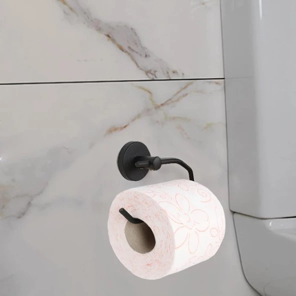 Siyah WC Kağıt Standı Tuvalet Kağıtlık Aparat Paslanmaz Metal - 4
